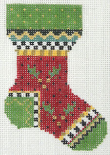 Kelly Clark Needlepoint - Micro Sock, Red Holly