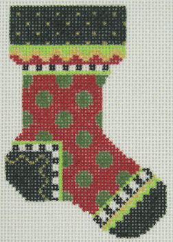 Kelly Clark Needlepoint - Micro Sock, Red Polka Dot