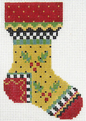 Kelly Clark Needlepoint - Yellow Holly Micro Sock