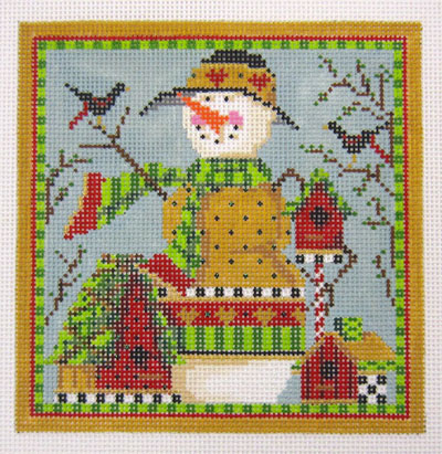 Kelly Clark Needlepoint - Snowman with Birdhouses