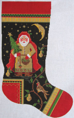 Kelly Clark Needlepoint - Stocking, Noel Santa & Partridge - Needle Nook