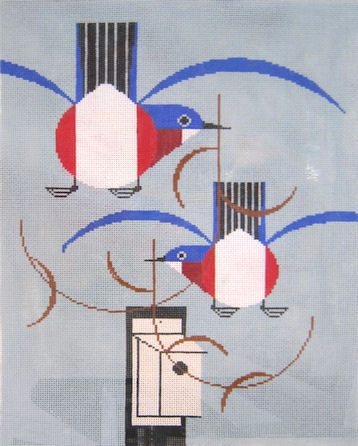 Charley Harper Needlepoint - Blue Bird Bungalow