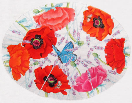 Dede's Needleworks - Poppies & Butterfly Footstool