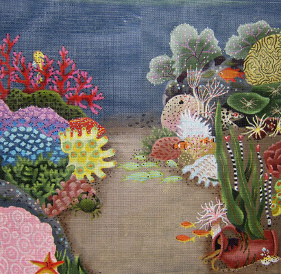 Dede's Needleworks - Undersea Garden on Blue/Gray Canvas