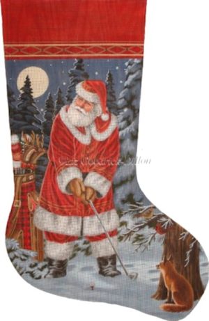 Susan Roberts Needlepoint - Long Coat Golfing Santa
