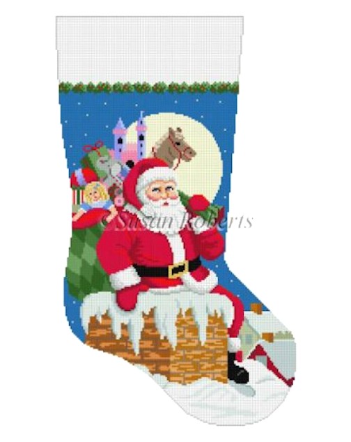 Susan Roberts Needlepoint - Santa Down the Chimney (Girl)