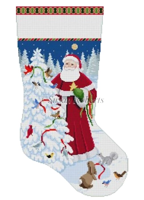 Santa Decorating Bird Tree Stocking from Susan Roberts Needlepoint