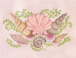 Kate Dickerson Needlepoint - Mixed Shells on Pink