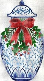 Kate Dickerson Needlepoint - Chinese Vase with Christmas Greenery