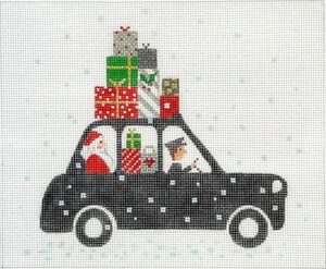 Kate Dickerson Needlepoint - Cab with Santa and Gifts