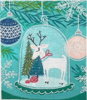 Kate Dickerson Needlepoint - Deer in Glass Cloche