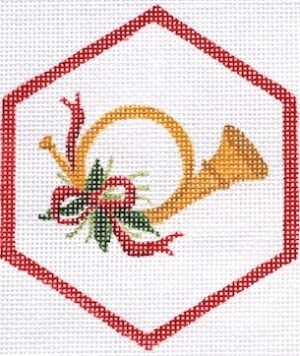 Kate Dickerson Needlepoint - French Horn with Greenery
