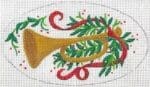 Kate Dickerson Needlepoint - Trumpet with Red Ribbon and Greenery