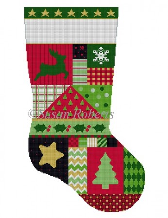 Susan Roberts Needlepoint  - Star Patchwork Stocking