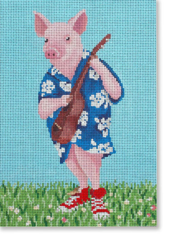 Scott Church Needlepoint - Pig w/Ukulele