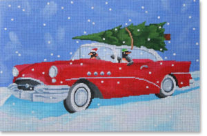 Scott Church Needlepoint - Cruisin' Christmas Penguins