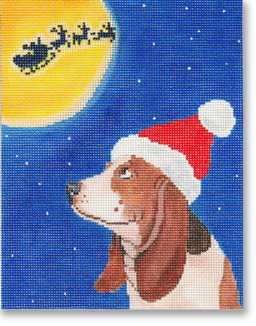 Scott Church Needlepoint - Basset Hound Christmas