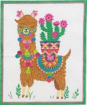 Kate Dickerson Needlepoint - Llama with Cactus, Pompoms and Tassels