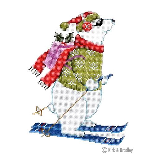 Kirk & Bradley Needlepoint Skiing Polar Bear Needle Nook