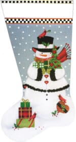 Melissa Shirley Designs - White Cardinal & Snowman Stocking