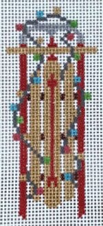 Anne Fisher Needlepoint - Sled with Christmas Lights Ornament