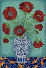 Brenda Stofft Designs - Red Poppies in Blue/White Planter