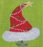 Love You More Needlepoint Designs - Red Hat, Green Background Rectangle
