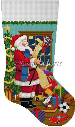 Susan Roberts Needlepoint - Santa's List - Boys Sports Toys
