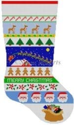 Susan Roberts Needlepoint - Sleigh Over Roof Top Stripe Stocking