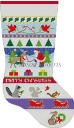 Susan Roberts Needlepoint - Santa and Animals Strips Stocking