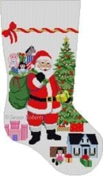 Susan Roberts Needlepoint - Santa Gifting Girl Stocking