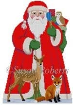 Susan Roberts Needlepoint - Tree Topper, Santa w/Baby Forest Animals Front