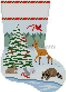 Susan Roberts Needlepoint - Forest Animal Tree Mini Stocking