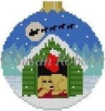 Susan Roberts Needlepoint - Dog Waiting for Santa 3" Round
