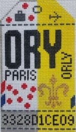 Hedgehog Needlepoint - Paris-Orly Retro Travel Tag