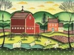 Painted Pony Designs - Red Barn with Frolicking Sheep