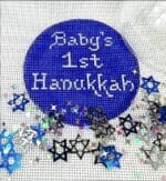 Kate Dickerson Needlepoint - Hanukkah Round w/Clear Dome & Confetti - Baby's First Hanukkah