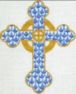 Kate Dickerson Needlepoint - Fishnet Mini - Budded Celtic Cross - blues & gold