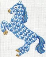 Kate Dickerson Needlepoint - Fishnet Mini - Leaping Horse - blues & gold