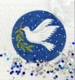Kate Dickerson Needlepoint - 3" Round w/Clear Dome & Confetti - Dove w/Olive Branch
