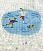 Kate Dickerson Needlepoint - 3" Round w/Clear Dome & Confetti - Skaters on Pond