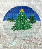 Kate Dickerson Needlepoint - Christmas Ornament w/Clear Dome & Confetti - Trees w/Star