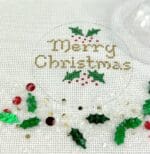 Kate Dickerson Needlepoint - Christmas Ornament w/Clear Dome & Confetti - Merry Christmas