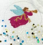 Kate Dickerson Needlepoint - Christmas Ornament w/Clear Dome & Confetti - Angel