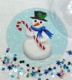 Kate Dickerson Needlepoint - Christmas Ornament w/Clear Dome & Confetti - Snowman