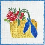 Kate Dickerson Needlepoint - Straw Bag w/Blue Scarf and Flowers