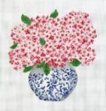 Kate Dickerson Needlepoint - Blue Chinoiserie Pot w/Pink Hydrangeas - 18 mesh