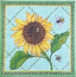 Kate Dickerson Needlepoint - Sunflower & Bees on Vine Lattice