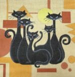 Patti Mann - Black Cats on Orange Geometric