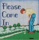 Patti Mann Needlepoint - Please Come In Golfer Sign